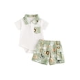 thumbnail image 2 of Aojekbee Baby Boy 2 Piece Summer Set, Animal Print Lapel Neck Short Sleeve Romper Elastic Waist Cargo Shorts Infant Toddler Set, 2 of 10