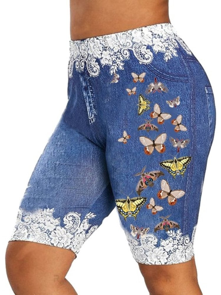 Women Vogue Skinny Butterfly Print Shorts Casual Jeggings Shorts Pants ...