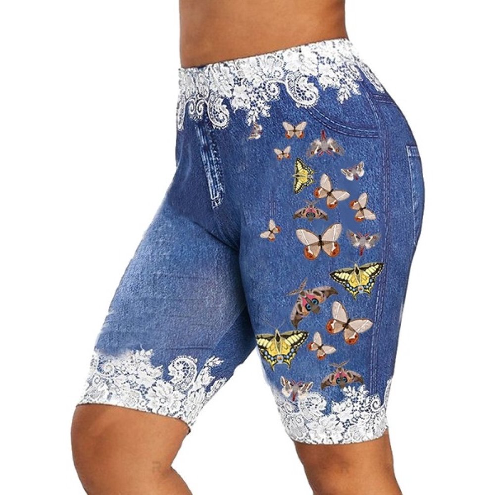 Dellytop Women Vogue Skinny Butterfly Print Shorts Casual Jeggings