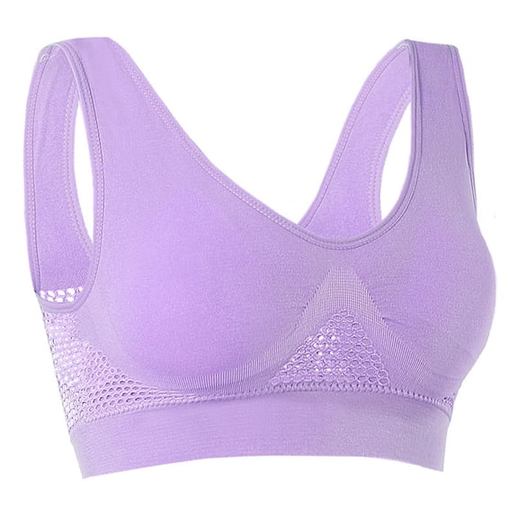 AHTJRT Women's Workout Sports Bras Plus Size Mesh Breathable Athletic Gym Yoga Lingerie Tops Stretchy Racerbacks Bralettes Purple L