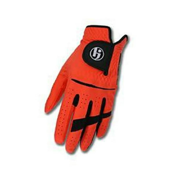 HJ Mens Gripper Golf Glove worn on Left Hand Coral Medium