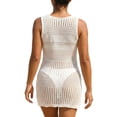 thumbnail image 4 of Pounoo Cache-maillots pour Femmes Sans Manches à Col Ras du Cou en Crochet Ajouré Robe Mini Coupe Décontractée Tenues de Plage Vacances Piscine Cadeau, 4 of 5