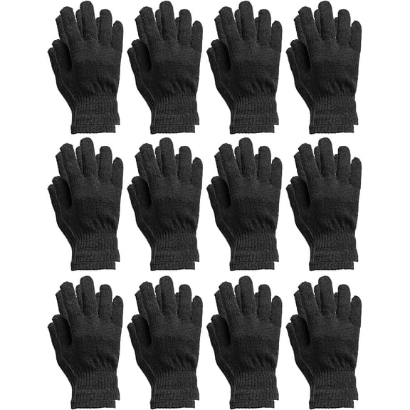 SOCKS'NBULK 12 Pairs Women's Winter Gloves, Magic Stretch, Purple Red and Navy Blue, Soft, Bulk (Solid Assorted - B, 12 PACK)