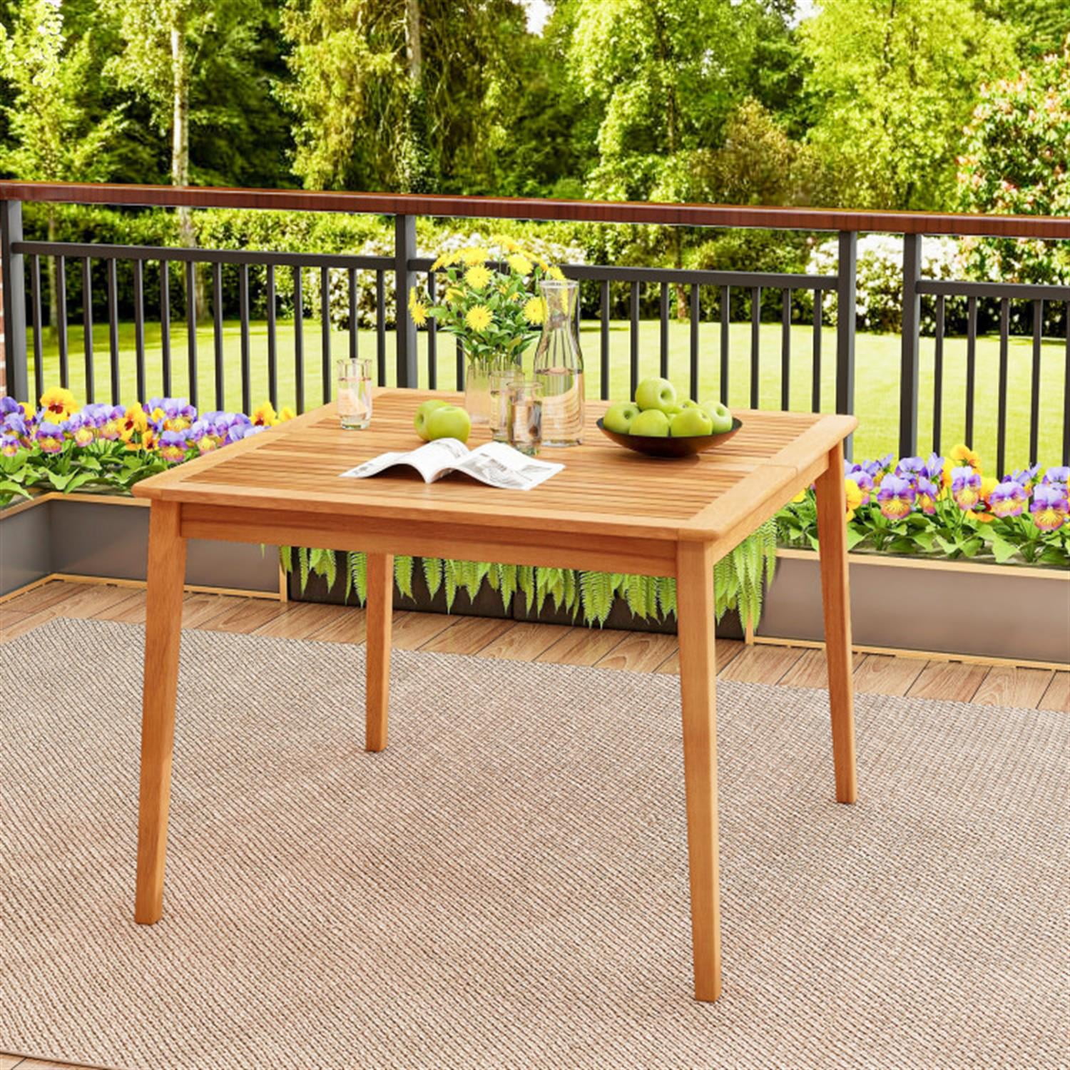 Demi Bonn Patio Outdoor Dining Table, 39" Acacia Wood Dining Square Bistro Table with 1.96" Umbrella Hole, Beige