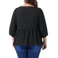 thumbnail image 4 of DARING DIVA Women's Plus Babydoll Round Neck 3/4 Puff Sleeves Peplum Blouse 1X Black, 4 of 6