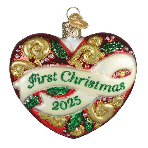Old World Christmas Blown Glass Ornament for Christmas Tree, 2025 First Christmas Heart