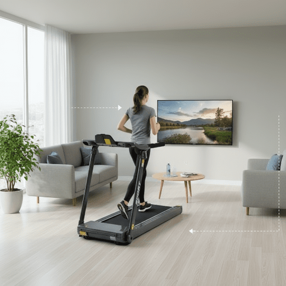 Folding Electric Treadmill 3.5HP Black Medium Running Machine 330lb Capacity