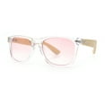 thumbnail image 5 of Hipster Bamboo Wood Arm Rectangle Clear Horn Rim Plastic Sunglasses Clear - Pink, 5 of 8