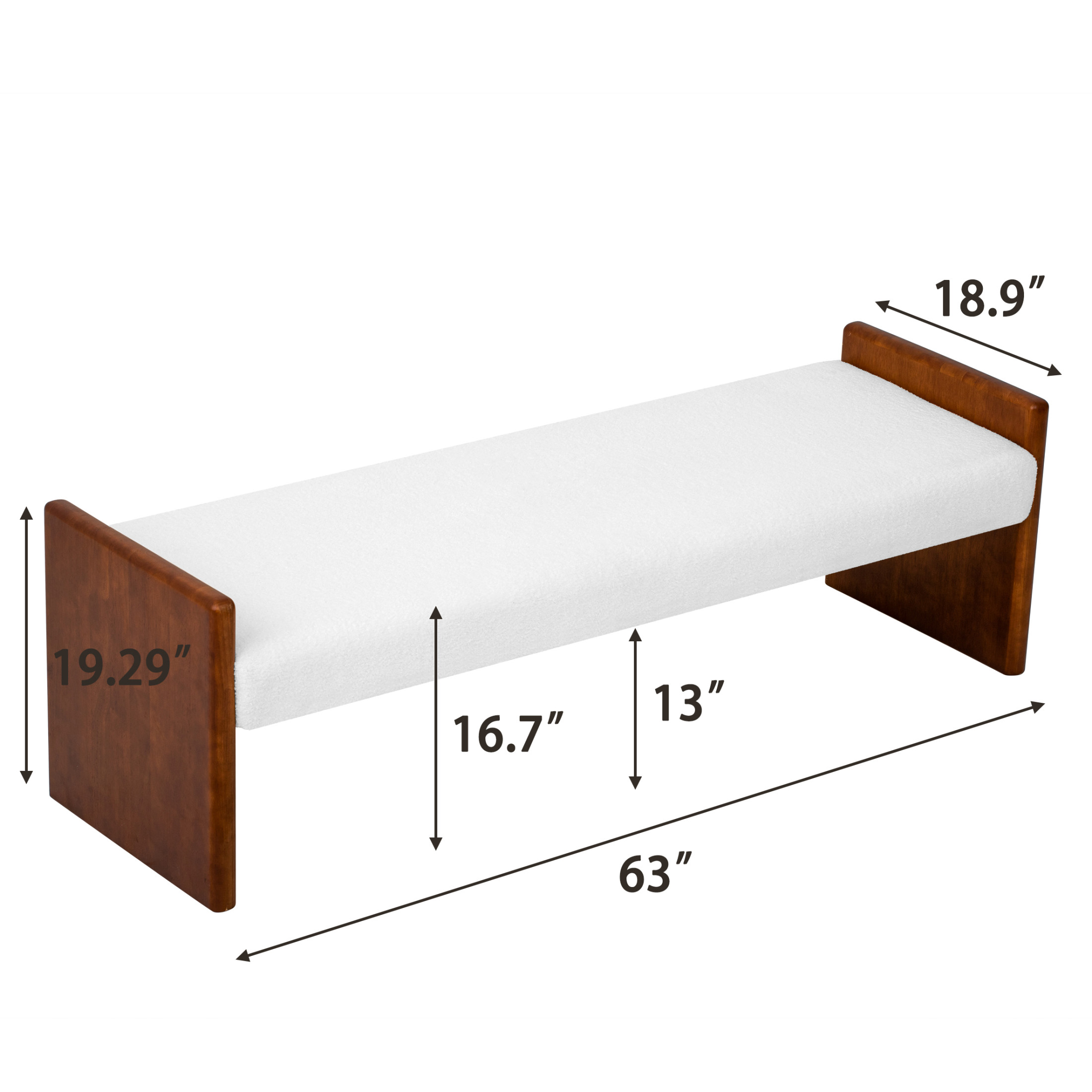 Christopher Knight Home 63" Modern Boucle Upholstered Decorative Ottoman Bench, Wood Frame, White