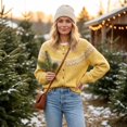thumbnail image 4 of Women's Fair Isle Crew Neck Cardigan Sweater Button Down Snowflake Pattern Soft Knit Jacket Color Block Outerwear for Fall Winter, 4 of 9