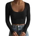thumbnail image 1 of HSHDLDF Femmes Col Carré Manches Longues Côtelées Slim Casual Basic Crop Top, 1 of 6