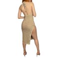 thumbnail image 3 of xiaxaixu Femmes Robe Bodycon, Sans Manches Tie-up Licou Dos Nu Déchiré Fente Été Midi Robe Clubwear, 3 of 6