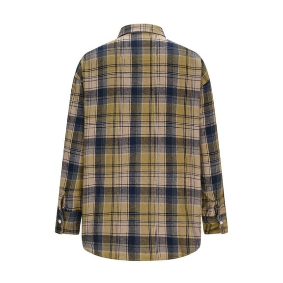 Plaid Fleece Jackets Women - Women's Casual Flannel Plaid Jackets, Women Button-up Long Sleeve Shirt Jackets Coats with Pockets Loose Blouses