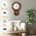 thumbnail image 2 of Vintage Pendulum Wall Clock, Wood-Looking Plastic, Battery Operated, Brown, 2 of 8