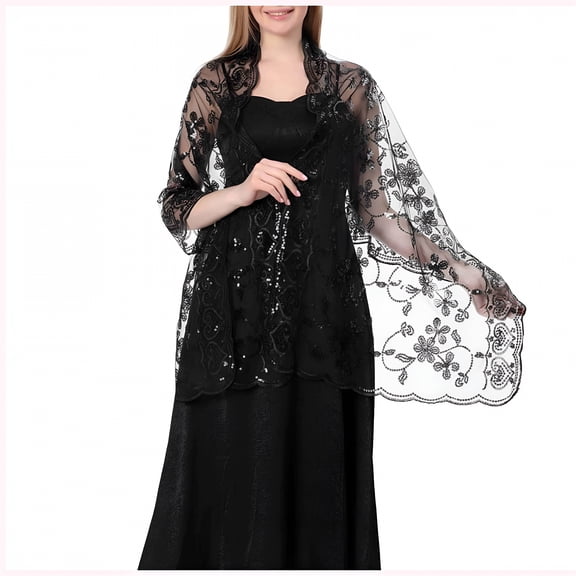 TELOLY Shiny Sequin Shawl Wrap for Women Dinner Party Sheer Shawl Wedding Bride Shawl Evening Dress Scarf