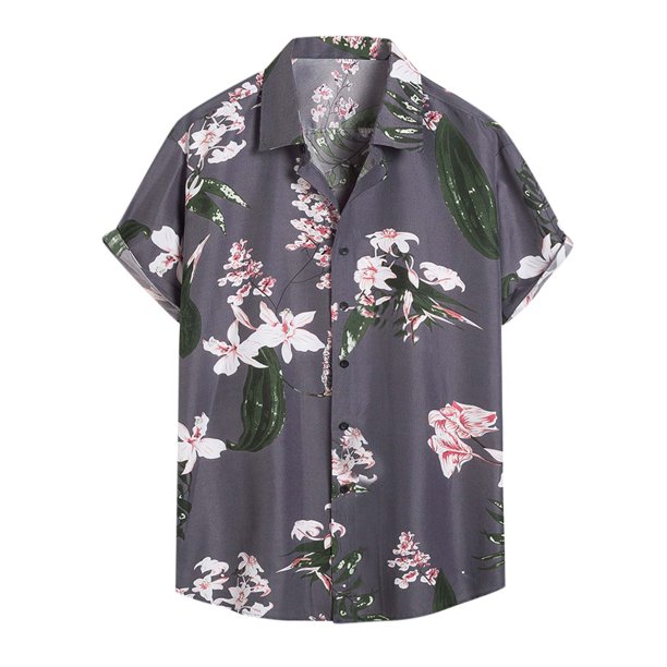Blusa informal de manga corta con estampado floral y botones para la playa para hombre Pompotops oipoqjl47256