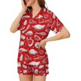 thumbnail image 4 of SKQIT Ensembles de Pyjama à Manches Courtes pour Femmes, 2 Pcs Imprimé Mignon Chemise Boutonnée en Satin Doux et Shorts, 4 of 8