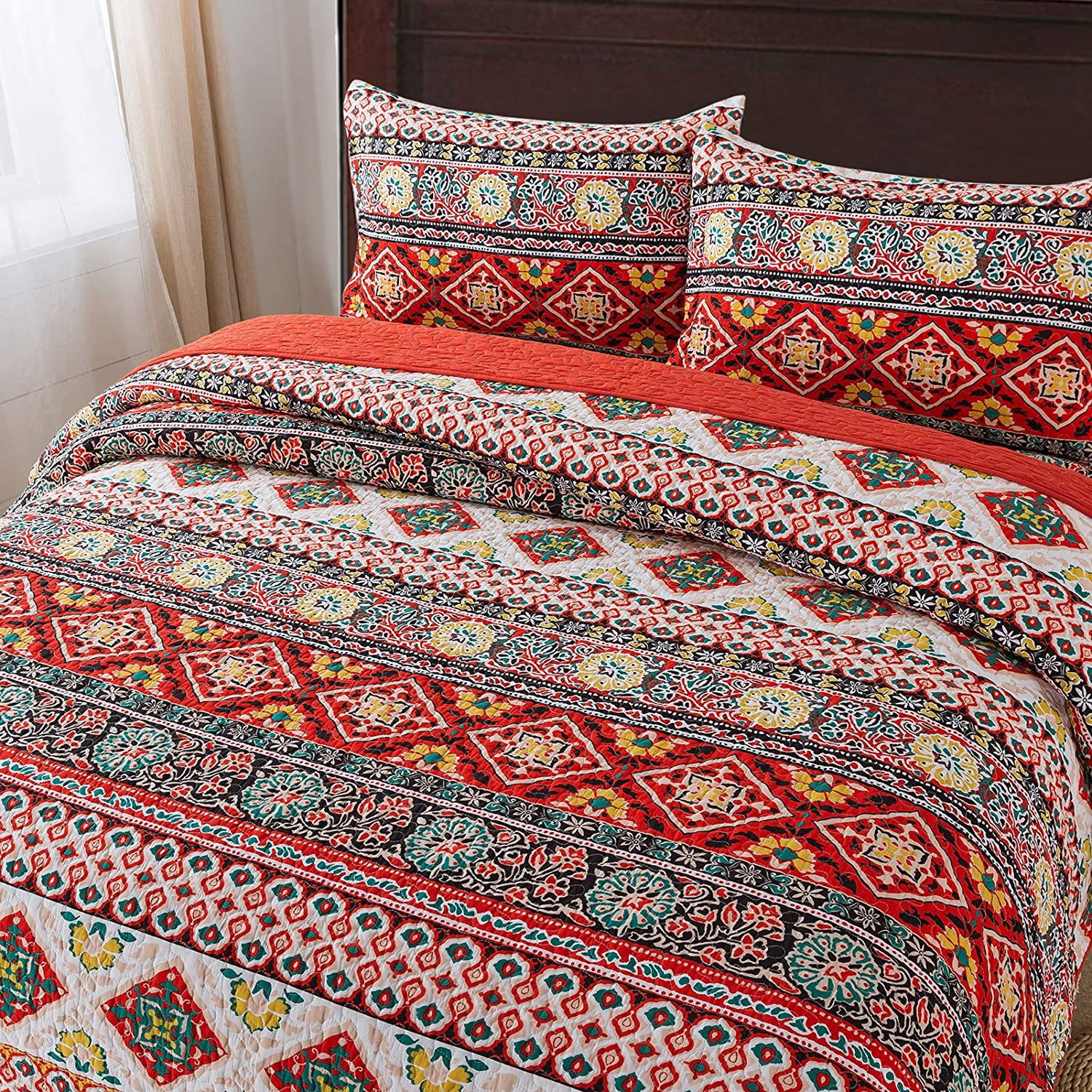 NEWLAKE Quilt-Decke (152x200 Cm) – Reversibel, Blumen-Patchwork, Orange/jacquard, Ganzjährig Nutzbar