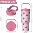 thumbnail image 4 of 30oz Hello Kawaii Cat Cute Stainless Steel Tumbler with Lid and Straw,Spill Proof Travel Cup Double Wall Vacuum Insulated Coffee Mug with Top Handle Pink, 4 of 7