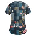 thumbnail image 4 of SAATLERI Women's Floral Printed Workwear Scrubs Short Sleeve V-Neck Tops with Pockets Casual Blouses, 4 of 5