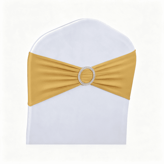 BZCOE 50Pcs Spandex Chair Sashes Bows with Buckle for Wedding Deco ,Gold|13"-19" W ,Universal ,Elastic ,Premium Stretch Chair Band Ties ,For Party Easter Ceremony Reception Banquet Decoration