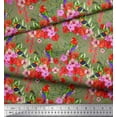 thumbnail image 3 of Soimoi Green Rayon Fabric Laceleaf & Macaw Parrot Bird Print Fabric by Yard 56 Inch Wide, 3 of 3