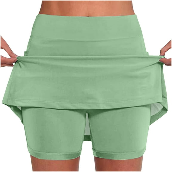 Sakmal Shorts Womens Workout Running Green Tennis Skirt Stretchy Solid Skorts Shorts