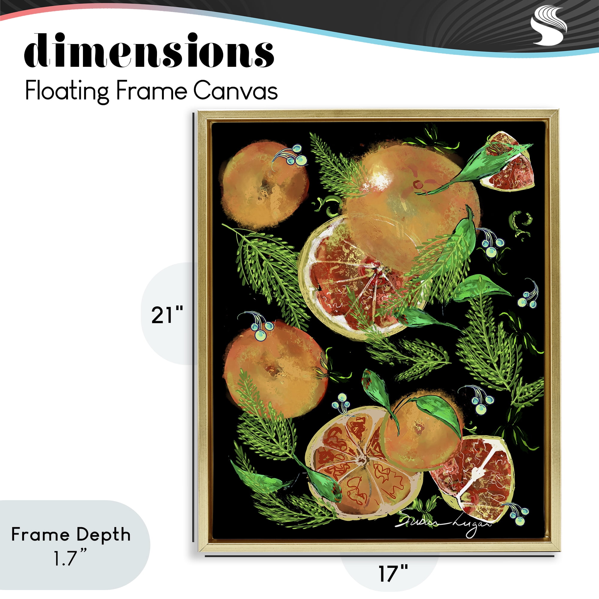 Stupell Industries Grapefruit & Ferns Medley Gold Framed Floater Canvas Wall Art, design by Susan Lugar