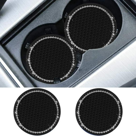 Bling Car Coasters Travel Auto Cup Holder Insert Coaster 2.75 Inch Anti Slip Crystal Vehicle Interior Accessories Cup Mats For Women And Girl,black