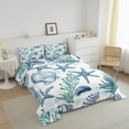 thumbnail image 2 of Erosebridal Coastal Comforter Set Queen Nautical Beach Bedding For Young Cartoon Starfish Seaweed Seashell Bedding Comforter Sets Teal Sea Life Bedroom Decor Down Comforter, 2 of 5