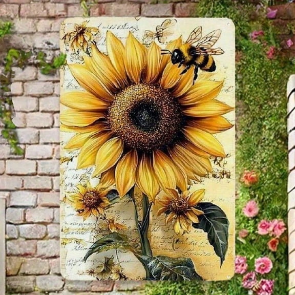 HELLOYOUNG Vintage Retro Sunflower Bee Tin Sign Rustic Farmhouse Wall Decor Metal Plaque Art for Kitchen Garden Home Bar