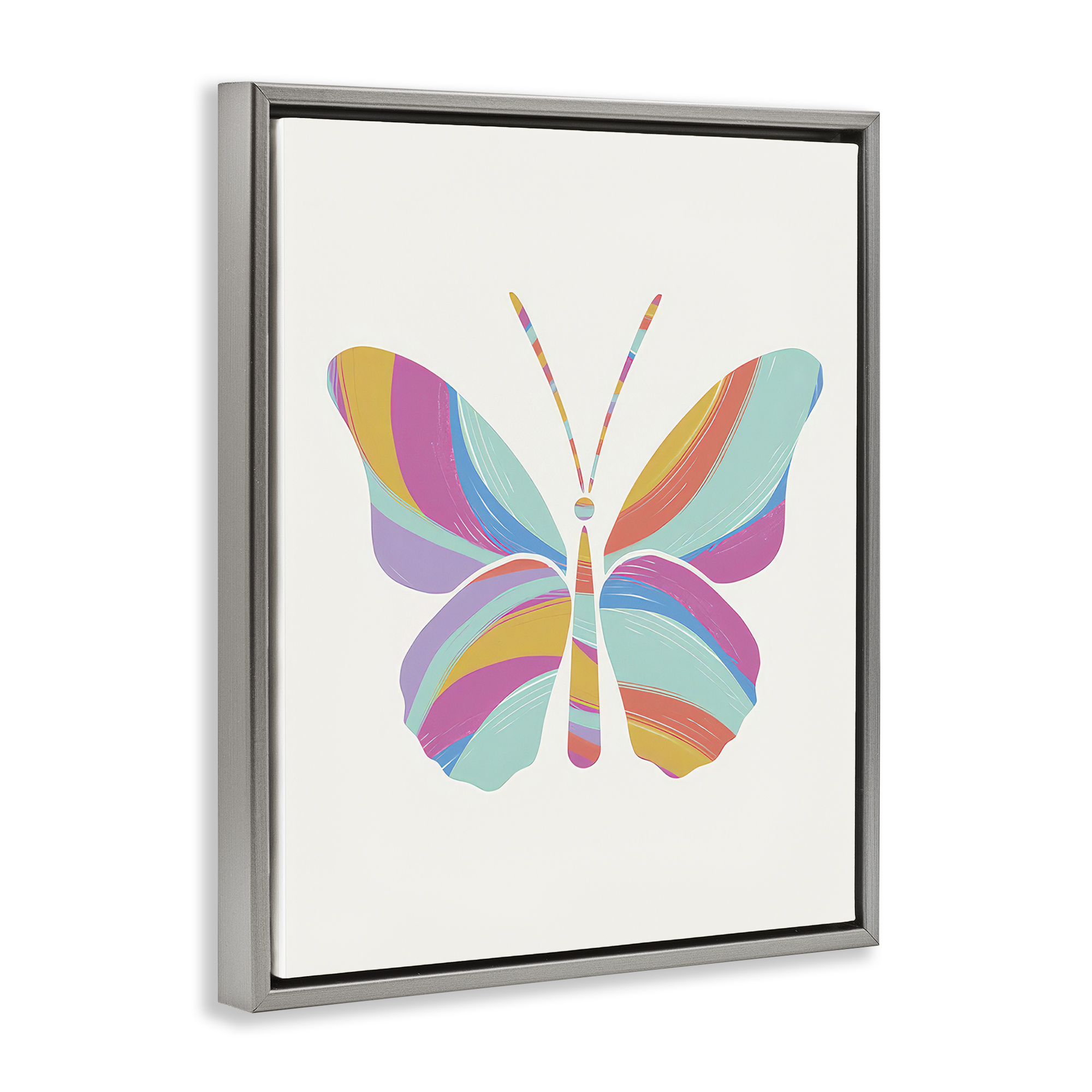 Stupell Industries Groovy Striped Butterfly Animals Painting Gray Floater Framed Canvas Art Print Wall Art, 25 x 31