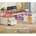 thumbnail image 3 of SEDETA Farmhouse L-Shaped Desk, 59 Inch Corner Computer Desk with Drawers, Storage Cabinet, Monitor Stand & Power Outlets, Home Office Desk, White + Brown, 3 of 9