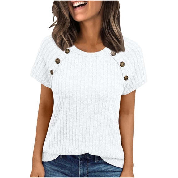 HAiming Women's Short Sleeve Knit Shirts Business Casual Blouses Tunic Tops Sweaters Trendy Clothes