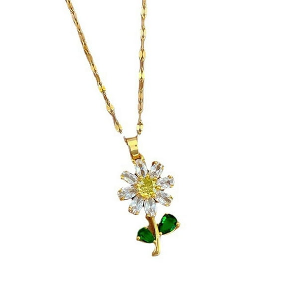 WE-POLUJ Gold Plated Sunflower Necklace for Women Jewelry Stainless Steel Zircon Big Pendant Necklace Luxury Choker Korea Style