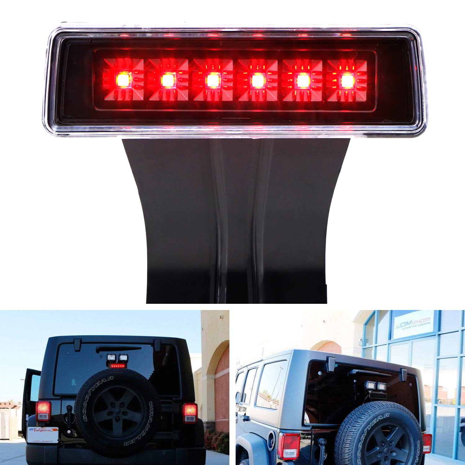 iJDMTOY Super Red LED 3rd Brake Light with F1 Strobe Feature Compatible  With Jeep 2007-2017 Wrangler JK, Black Housing High Mount Third Brakelamp  Assembly Powered by 8 Red LED Emitters 