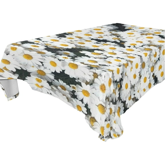 SKYSONIC Daisy Flower Tablecloth Waterproof Washable Polyester Square Table Cover Durable Tablecloth for Kitchen Dining Table Party Decor (60 X 120 Inch)