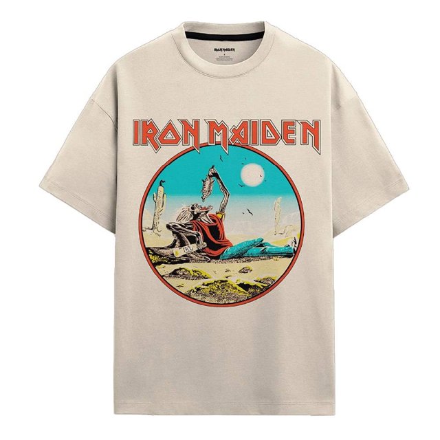 Playera Iron Maiden Para hombre, manga corta, Crema, talla EEG