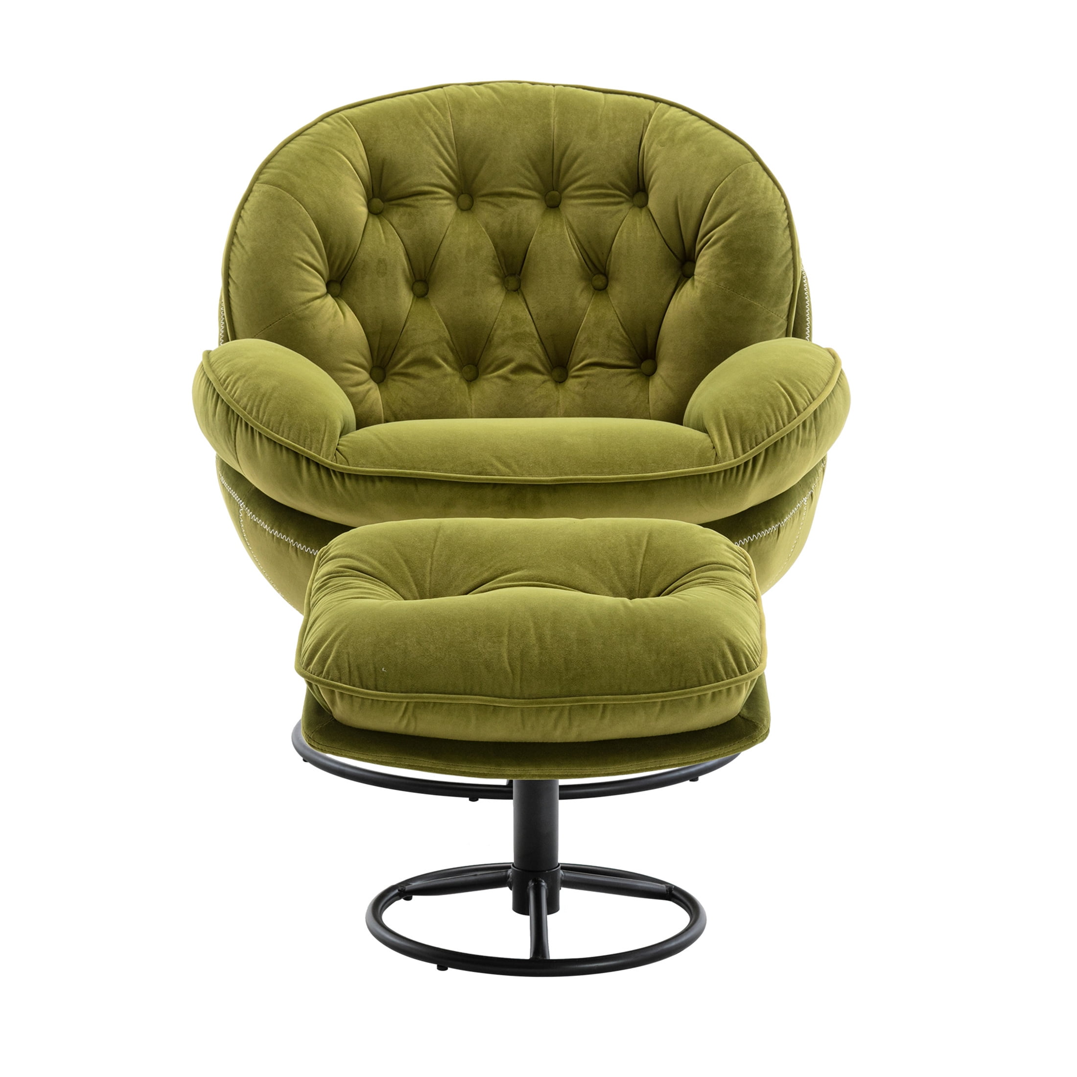 Aukfa Swivel Accent Chair with Ottoman- Tufted Back- Modern Velvet