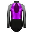 thumbnail image 3 of YiZYiF Kids Girls Long Sleeve Metallic Shiny Ballet Dance Leotard Gymnastics Figure Skating Bodysuit Purple 16, 3 of 7