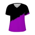 thumbnail image 4 of Sakmal Spring Tops for Women 2024 Purple Short Sleeve Patchwork V-Neck T-Shirts Womens T Shirts, 4 of 4