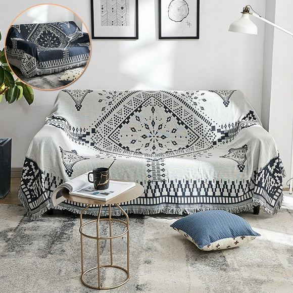 BUTORY Manta para Sofá Cama, Manta Geométrica para Sofá de Doble Cara en Blanco y Negro, Manta Multifuncional, Manta para Sofá Tejida de Algodón de Doble Cara, Funda para Sofá con Decoración para Sala de Estar