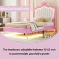 thumbnail image 4 of Bellemave Twin Size Upholstered LED Bed Frame, Princess Platform Bed with Crown Headboard, Pink Cute Girls Full Beds with Wooden Slats Support, No Box Spring Needed-Pink, 4 of 11