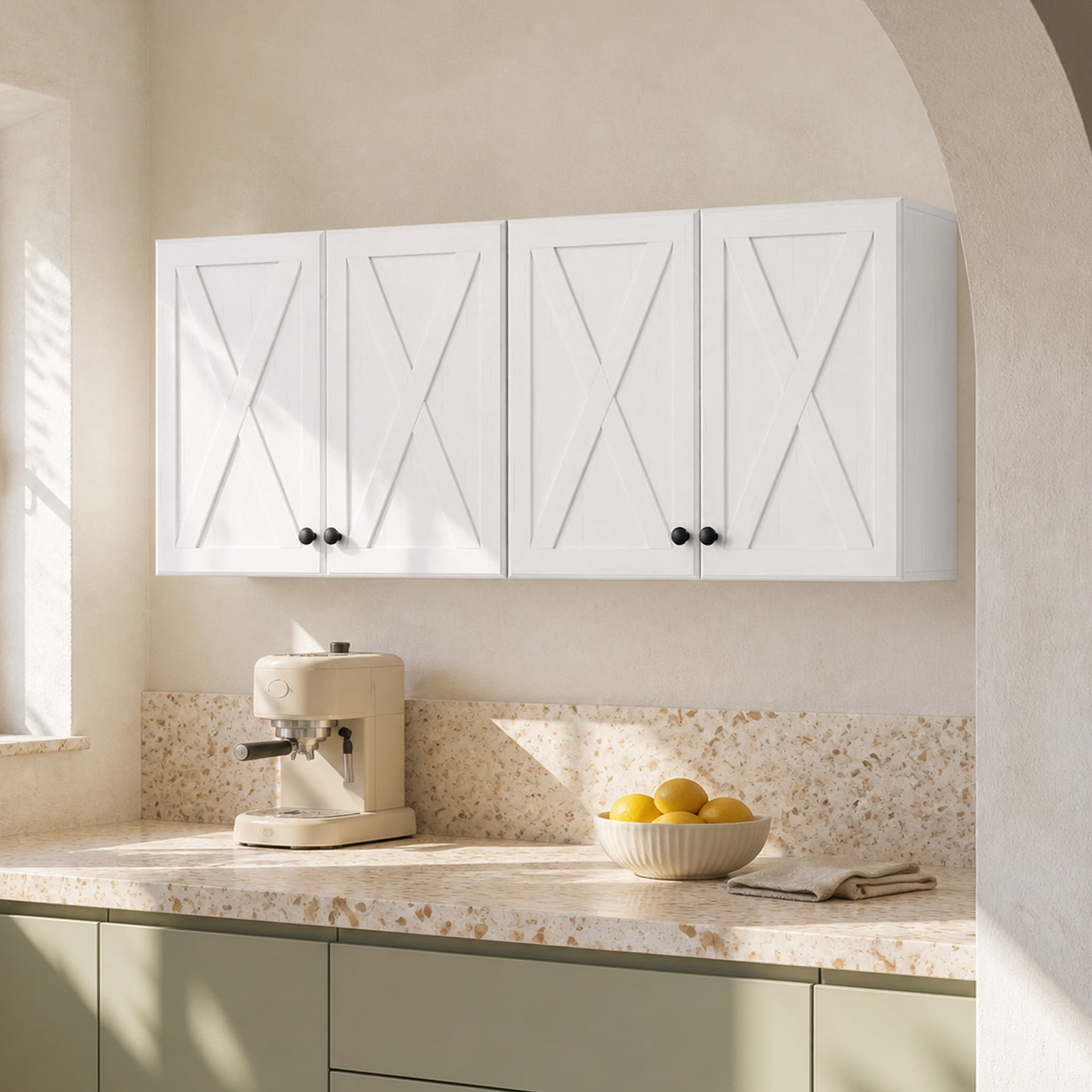 POLIHOME Farmhouse Kitchen Wall Mounted Storage Cabinets with Doors and Shelves, Laundry Room Wall Cabinets Set of 2
