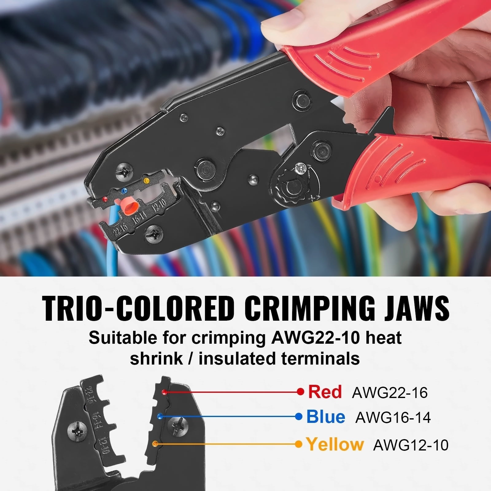 Ratcheting Crimping Tool Set, AWG 22-10 Wire Crimp Pliers with Wire Stripper & 210 Heat Shrink Tubes - Electrical Connectors Crimp Kit