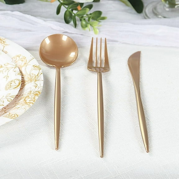 BalsaCircle 60 Gold Heavy Duty Plastic Party Spoons Forks Knives Disposable Tableware Wedding Reception Birthdays Event Catering Supplies