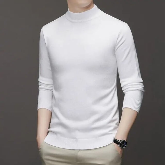 Pull à Manches Longues Col Mi-Haut Automne Hiver pour Hommes Coréen Simple Décontracté Polyvalent Tendance Fil à Vis Haut Tricoté Slim