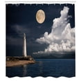 thumbnail image 3 of Ambesonne Moon Shower Curtain, Old Lighthouse by Sea, 69"Wx70"L, Dark Blue Ivory White, 3 of 3