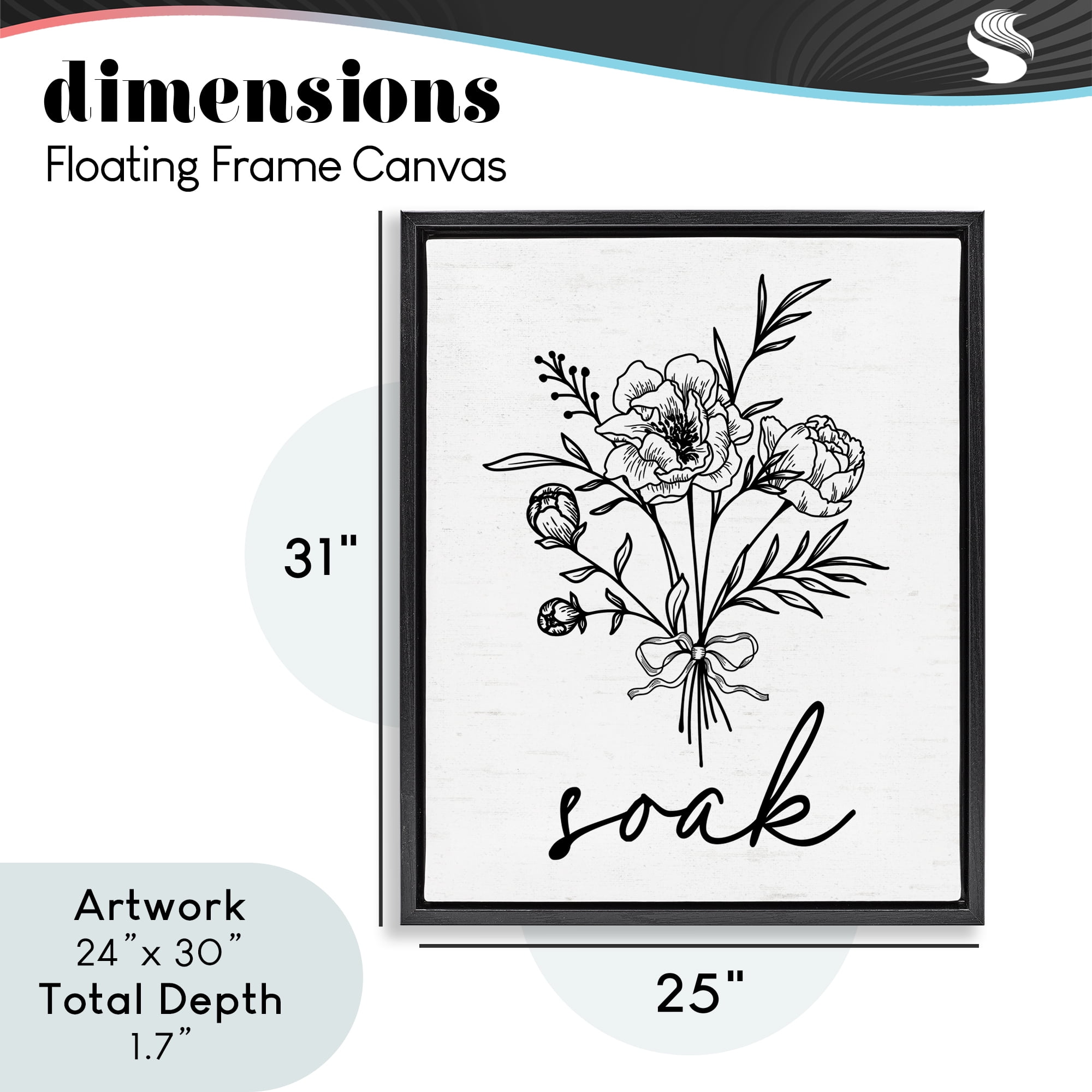Bathroom Herb Soak Black Framed Floater Canvas Wall Art, design by Lettered and Lined
