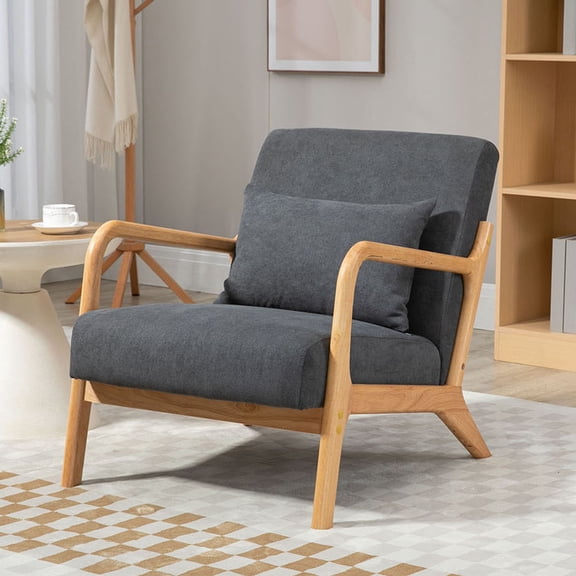 S-HOME Mid Century Modern Accent Chair with Wood Frame, Velvet Upholstered Lounge Chair for Living Room and Bedroom